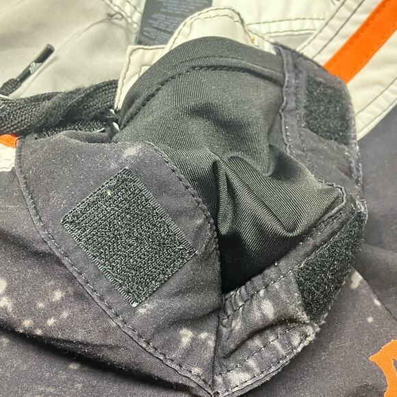 Affliction Board Shorts Black Orange Distressed Patches Swim Trunks Size 36 - Picture 10 of 16